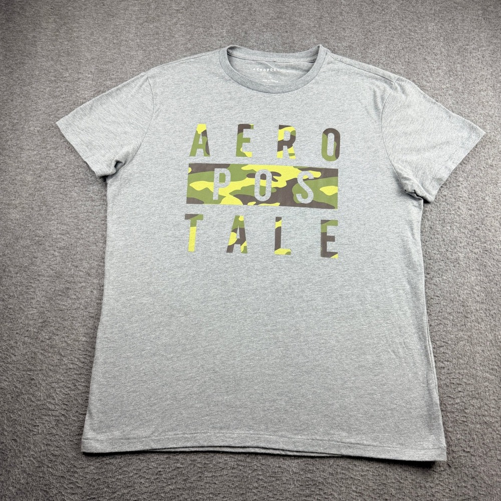Aeropostale Women's L Large Gray Camo Graphic T-Shirt Short Sleeve Cotton Blend